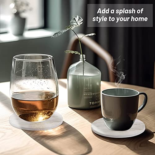 Caffox Coasters Set of 10, Absorbent Drink Coasters with Holder, Marble Style Ceramic Coaster for Wooden Table, Home Decor, 4 Inches(Griege)