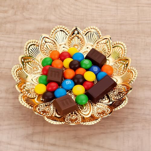 Tissting Round Gold Metal Serving Tray, Coffee Table Trays Decorative, Vintage Fruit Bowl, Vintage Metal Dessert Plates, Turkish Embossed Decorative Tray for Coffee Bar Snack Dessert (5.5") - size: 5.5"