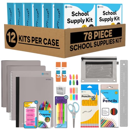 Enday Back to School Supplies for Kids, School Supply Box Grades K-5 (Grey, 12 Kits) - color: Grey, size: 12 Kits