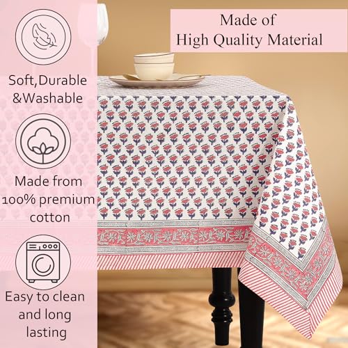 CPC Tablecloth 100% Cotton 72x140 Inch Indian Block Print Rectangle Table Cover, Pink Table Cloth for Weddings, Spring/Summer, Barbeque - Pink Sapphire - color: Pink Sapphire, size: 140" x 72" (Rectangular)