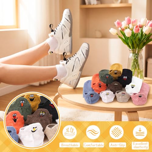 10 Pairs Cute Kawaii Embroidered Low Cut Ankle Socks - color: Fresh Multi Pastel Cartoon Face