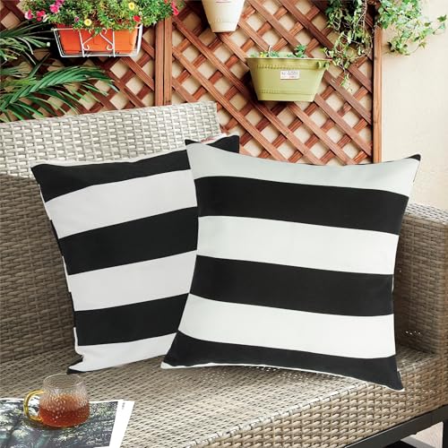 Outdoor Pillow Covers 18x18 Inch Pack of 2, No Insert-Black White Stripe - color: Black White Stripe, size: 18"L x 18"W
