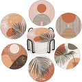 Coasters for Drinks, Set of 6, Ceramic Stone Boho Terracotta Burnt - color: Boho Abstract
