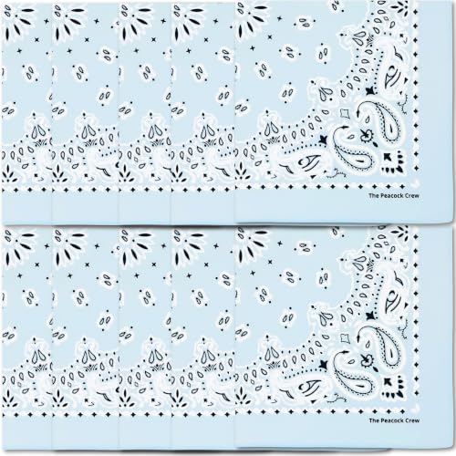 The Peacock Crew Premium Soft Cotton Bandanas Pack for Men and Women Paisley 22 x 22 inches - color: Pack of 10 Sky Blue