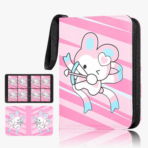 Pink Card Binder for Girls, Cute 4-Pocket Trading Card Binder - color: PINK, size: Small