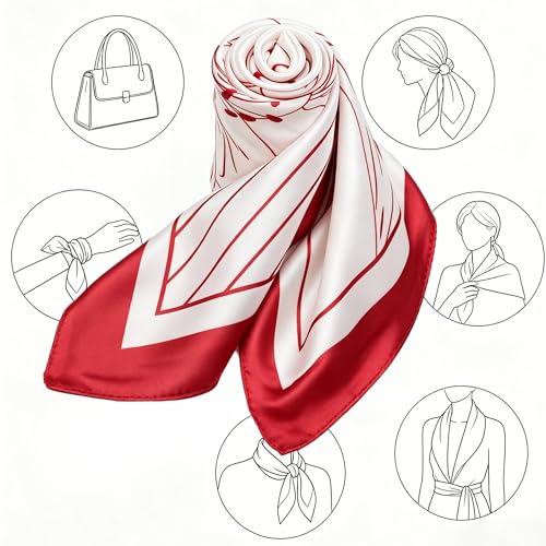 Silk Like Square Scarf for Women Men 27.5" - color: Stripe Red