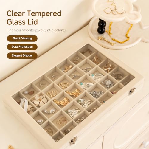 Frebeauty 35 Grid Earring Organizer,Velvet Jewelry Tray with Clear Lid - color: Beige, size: 35 Grid