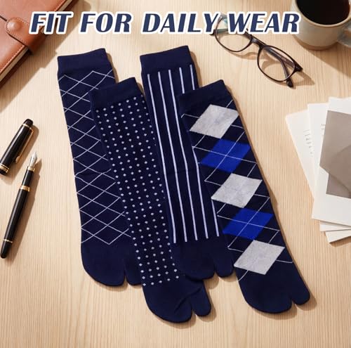 4 Pairs Tabi Socks for Men Split Toe Flip-flop Cotton Crew Socks - color: Blue