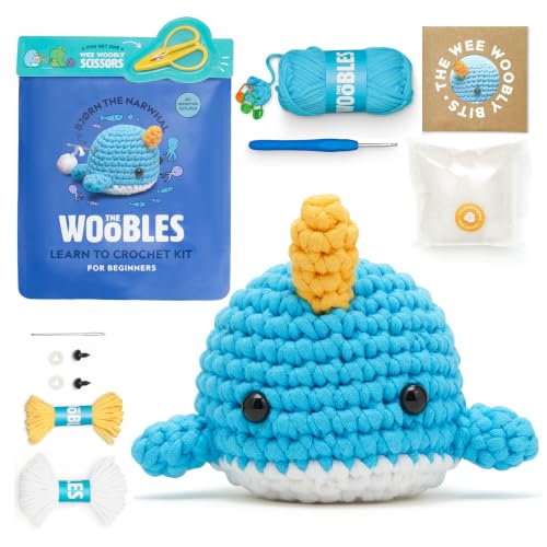 The Woobles Beginner Crochet Kit with Scissor - Bjørn the Narwhal - color: Blue, size: With Scissor Kit