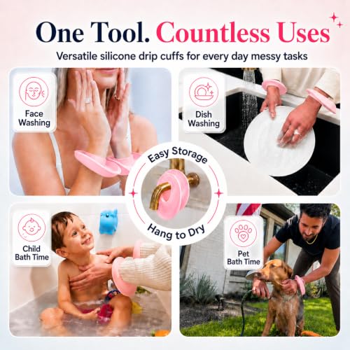 LiquiBands Face Washing Wristbands - Original Drip Catch Cuffs (Pink, S/M) - color: Blush Pink, size: S/M