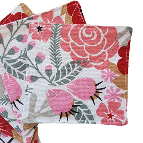 2 Layers Coasters Saucers Canvas Floral Botanical Fabric 4", 6 Pack - Sweet Exotic Flower - color: Sweet Exotic Flower