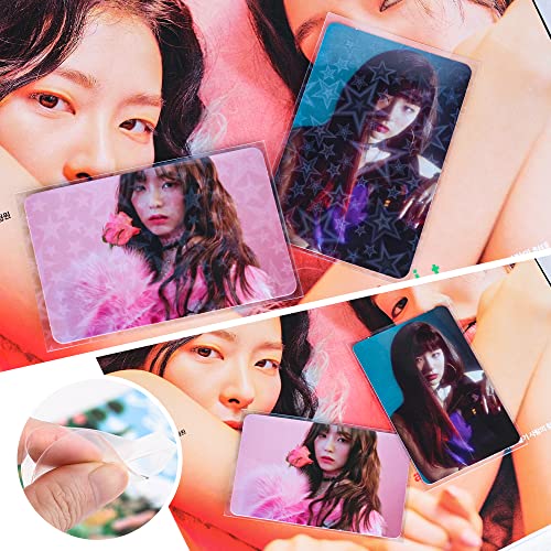100 Packs Laser Star Photocard Sleeves Kpop 200 Microns Ultra Thick Sleeves Idol Photo Cards Protector Trading Cards Shield Cover (New Star-Shape Laser, Unsealable) - style: New Star-Shape Laser, Unsealable