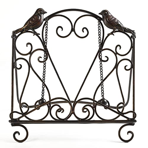 Metal Cookbook Stand Clearance Recipe Book Holder for Kitchen (Birds/Vintage Scrolls, Bronze) - style: Birds/Vintage Scrolls