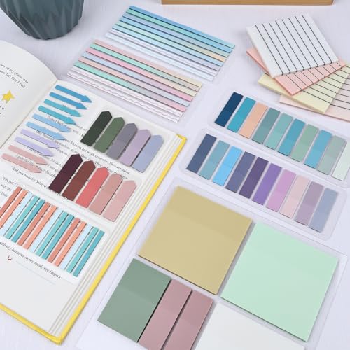 1920 Sheets Transparent Sticky Notes, Clear Tabs Long Highlighter Strips Page Markers for Books, Writable Annotation Index Flags Tapes for School Office Supplies (Multicolor Lined Set) - color: Multicolor Lined Set