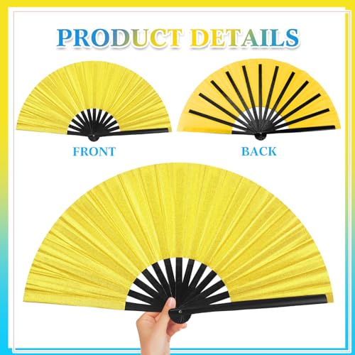 Maitys 2 Packs Large Folding Hand Fans, 13'', Glitter Yellow and Blue - color: Glitter Yellow and Blue
