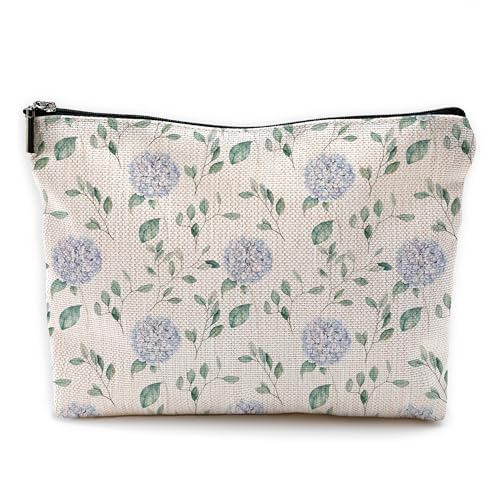 Blue Hydrangea Floral Makeup Bag, Aesthetic Preppy Flower Cosmetic Bags Toiletry Bag for Women, Hydrangea Gifts Makeup Pouch - color: Flower - hydrangea blue