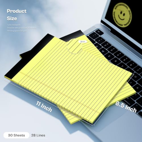 8 Pack Yellow Legal Pads 8.5x11 Yellow Notepads Perforated Yellow Pad Paper - color: Yellow 8