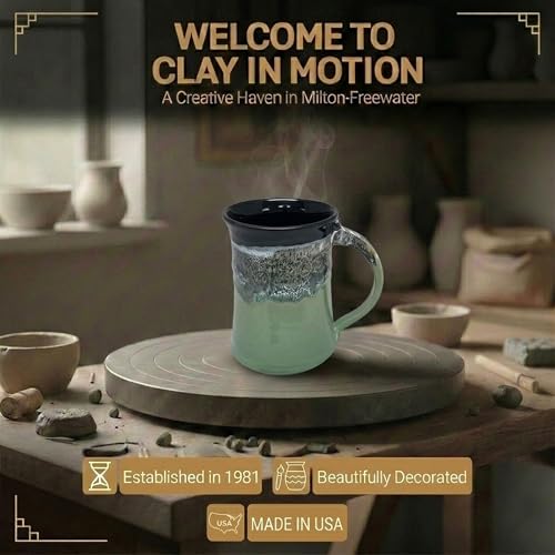Clay in Motion Handmade Ceramic Mug 24 oz, Large Coffee Mug, Hand Painted Stoneware, Dishwasher Microwave & Oven Safe, Lead-Free, Made in USA Since 1981 (Midnight Prairie) - style: Midnight Prairie
