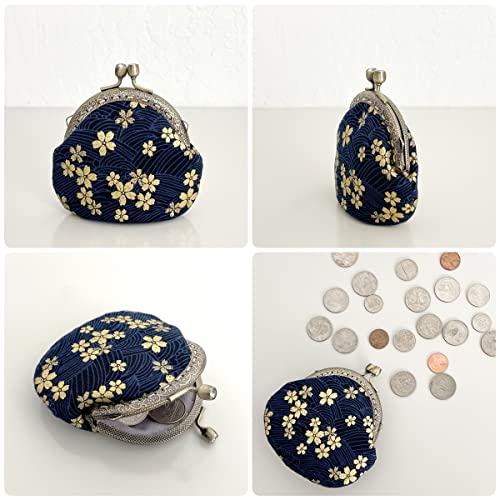 Wrapables Stylish Decorative Coin Purse, Clasp Wallet, Navy Blossoms - color: Navy Blossoms