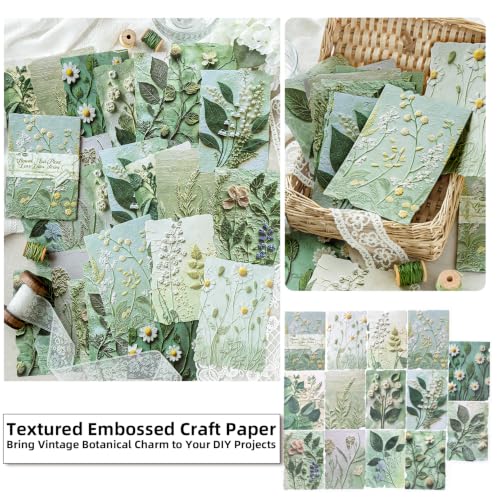 138Pcs Textured Scrapbook Kit, 6 Pack Embossed Vintage Plant Flower Craft Supplies, Multipurpose DIY for Junk Journal, Collage, Card Making & Art Background - color: Multicolor 15