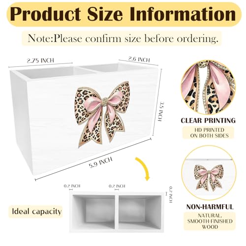 Leopard Coquette Bow Pen Holder for Desk, Pink and Cheetah Print Pencil Organizer, Preppy Trendy Leopard Bow Wooden Box Sign Desk Decor for Girls Bedroom Home Decoration - color: Cheetah