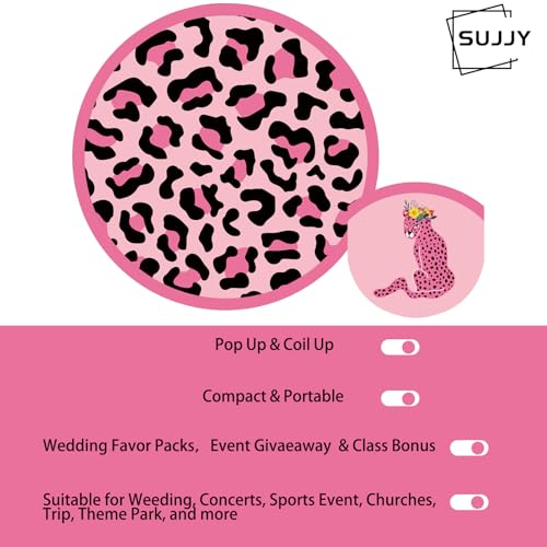4 Pack Hot Pink Leopard Foldable Hand Fans, Versatile Round Handheld Fans for Travel, Events, Indoor and Outdoor (Hot Pink) - style: Pink Leopard