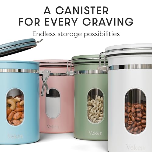 Veken Coffee Canister with Window, Airtight Stainless Steel Container, 22OZ - color: Jet White, size: 22 oz