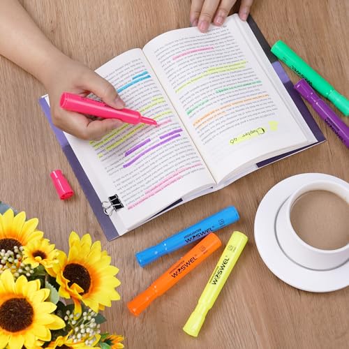 WOSWEL Highlighters Bulk, 72 Pack Tank Style Highlighters Assorted Fluorescent Colors Set, 6 Bright Colors Chisel Tip Highlighter Markers for Kid and Adult Coloring, Highlighting as School Supplies