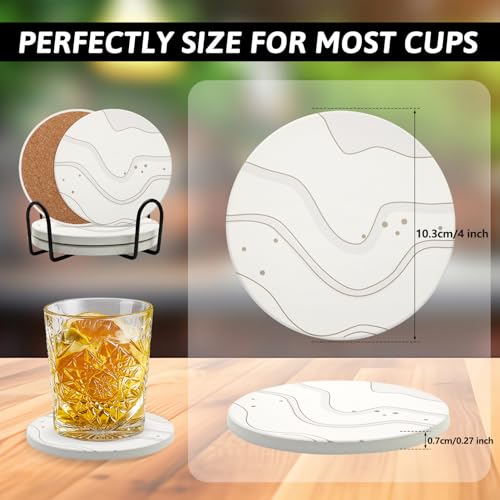 Absorbent Ceramic Drink Coasters Set of 4 with Metal Holder Round 4 Inch - style: 4 coasters Style C