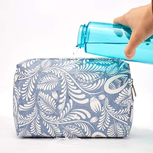 Narwey Makeup Bag Travel Toiletry Bag, Cosmetic Bag for Women Girls - color: Blue Leaf, style: Large