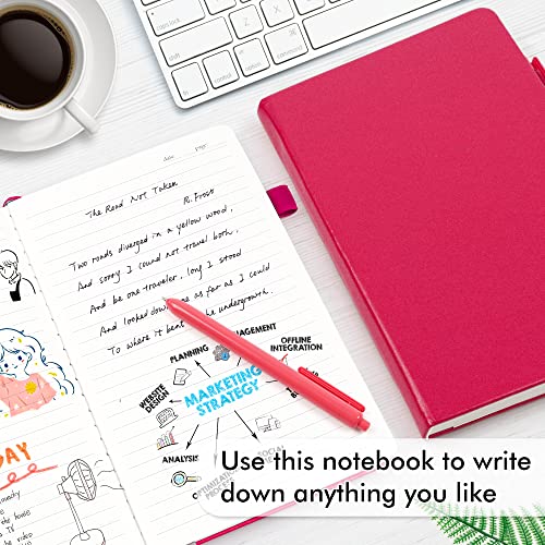 feela 24 Pack Journal Notebook for Work, Business Notebook Bulk Hardcover Lined Writing Journal with Pen Holder for Men Women Note Taking, with 24 Black Pens, 120 GSM, 5.1”x8.3”, A5, Berry - color: 24 Pack berry