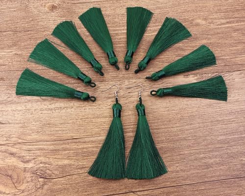 Tupalizy 10PCS Handmade Soft Silky Tassels with Hanging Loop for Bookmarks Keychains Earring Bracelets Jewelry Making Souvenir Graduation Clothing Sewing Gift Tag Art DIY Craft Projects (Dark Green) - color: Dark Green