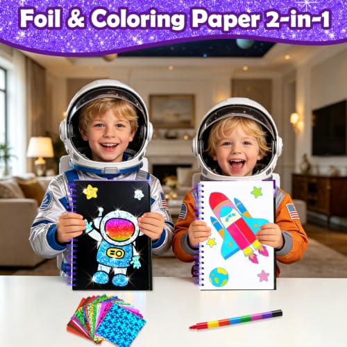 FUNNYB&G Foil Art Craft Kit for Kids, Sparkly Birthday Gift Toy for Boys - style: Space