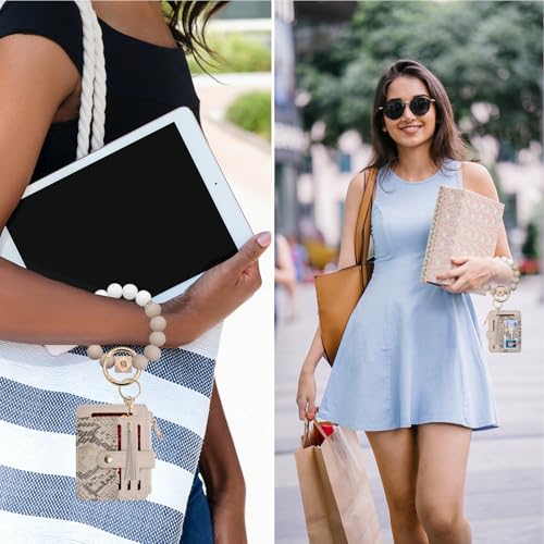 COOLANS Silicone Bracelet Wristlet Wallet Credit Card Holder RFID ID Window Key Ring Tassel Slim Wallet Women Keychain Purse - color: Grey Snakeskin