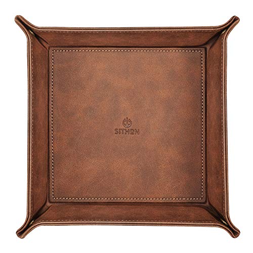 SITHON Valet Tray Desktop Storage Organizer Nightstand Caddy Holder - color: Brown