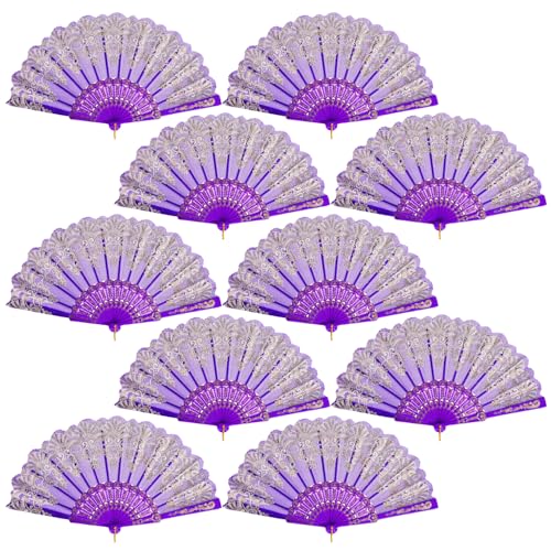 QIRMIZI 30 Pack Folding Handheld Fans,Silk Spanish Fan, Perfect for Weddings, Parties, and Dancing,Purple - color: Purple, size: 30 PACK