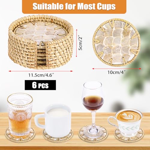 Coastal Coasters Set of 6, Boho Coaster Set with Holder, Fish Scale - style: Fish Scale