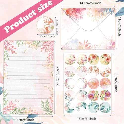 160 Pcs Stationery Set with Envelopes, 50 A5 Sheets of Stationery (10 Designs) with 50 Envelopes and 60 Stickers, Letter Writing Stationery for Home, Office, School, Set H - color: Simple floral stationery