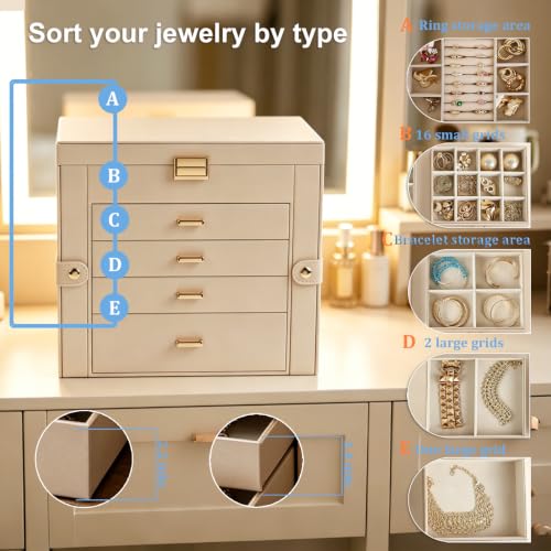 BOOVO Large Jewelry Box for Women, 5 Layer Jewelry Organizer(Gold, 5 Layer) - color: Champagne Gold, size: 5 Layer
