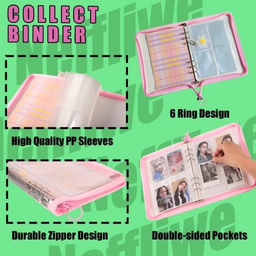 4-Pocket K-pop Photocard Holder Book with 30Pcs Inner Pages 6 Ring A5 Photocard Binder Card Collect Book Hold Up to 240 Cards (Pink) - color: Pink