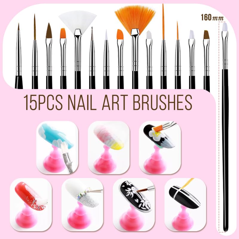 KINGMAS 29PCS Nail Art Brushes Nail Dotting Tools Resin Palette Kit