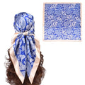 35 Inches Silk Head Scarf-Satin Hair Scarves Silk Bandana Scarf Headscarf for Women's Fashion Scarves - color: Medium Cashew Nut - Blue