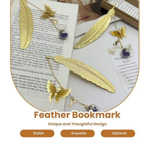 Initial Butterfly Metal Feather Bookmarks Gifts for Reading Women Book Lovers Unique Book Mark Birthday Mothers Day Valentines Christmas Gift for Teacher Mom Best Friend Coworkers Stocking Stuffers,A - style: Gold-A
