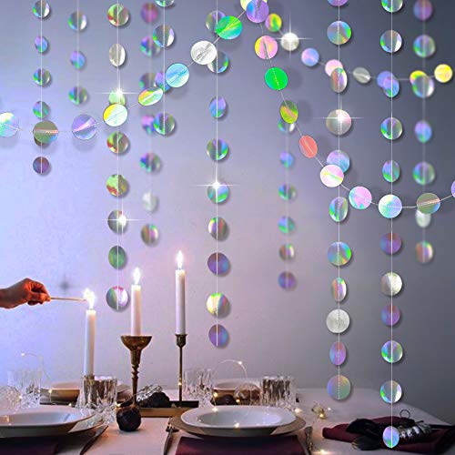Cheerland Iridescent Party Decorations Holographic Circle Garlands Disco Theme Birthday Decorations Bachelorette Hanging Streamers Banner Graduation Decor Euphoria Karaoke Music Party Backdrop