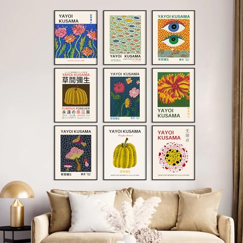 Yayoi Kusama Posters, Vintage Yayoi Kusama Wall Art Prints Gallery Exhibition Poster Set, 草間弥生 Japanese Canvas Paintings Aesthetic Wall Decor for Bedroom,Bathroom,Living Room,Hallway |Unframed 8"x10"- - color: Kusama 01