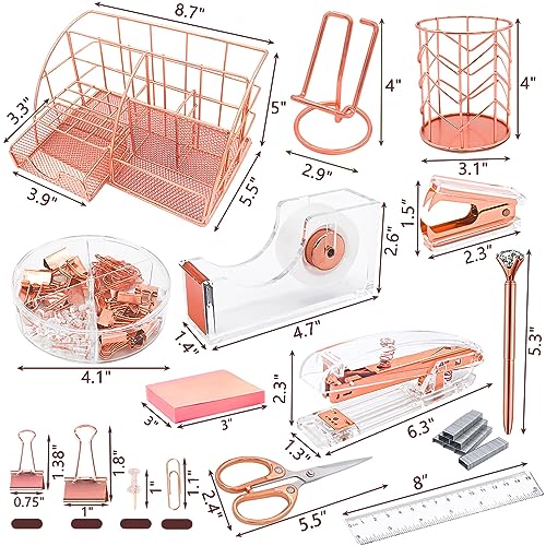 Rose Gold 13PCS Office Desk Organizers Supplies and Accessories - color: Rose Gold