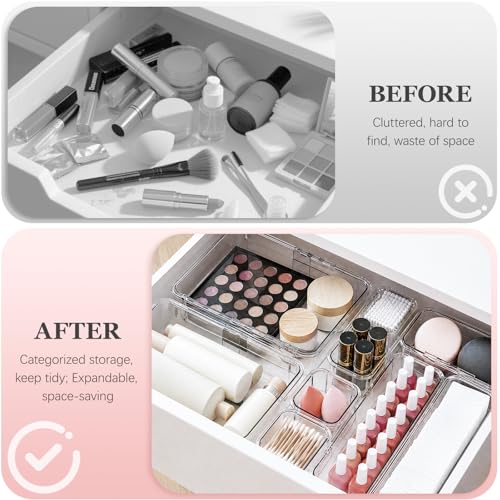 DILIBRA 20Pcs Clear Extendable Drawer Organizer, Adjustable Drawer Storage - size: 6Pcs Large + 10Pcs Medium + 4Pcs Small