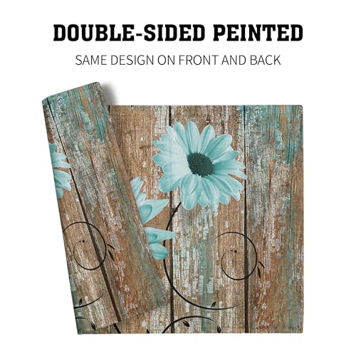 Giwawa Rustic Daisy Placemats Set of 4- Teal Sunflowers on Vintage Wood Board Linen Place Mat- Farmhouse Wooden Non Slip Heat Resistant Table Mats for Dining Kitchen Cabin Lodge Decor - color: Daisy Teal