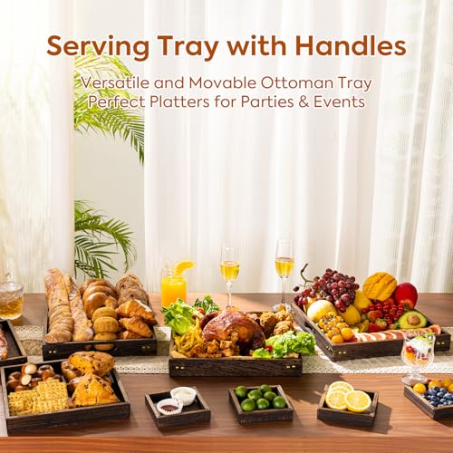 Serving Tray with Handles,Wood Decorative Tray,Square Large Serving Platter - size: 13" x 13" x 1.8"