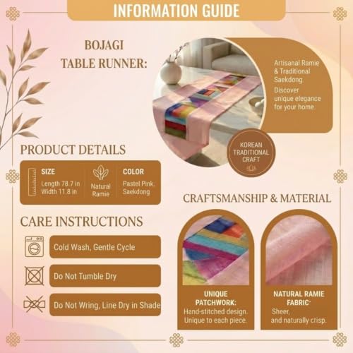 Korean Table Runner, Ramie Bojagi Patchwork, Pastel Pink, 79 in - color: Pastel Pink